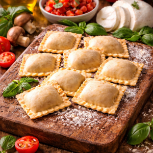 Ravioli, Pomodori e mozzarella , 150 gram ( per persoon)