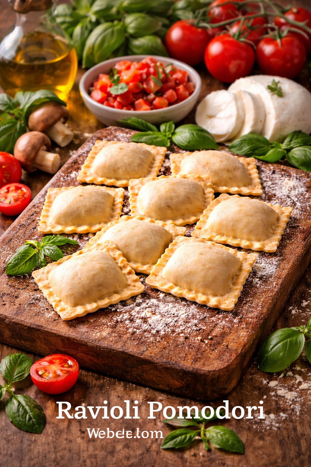 Ravioli, Pomodori e mozzarella , 150 gram ( per persoon)